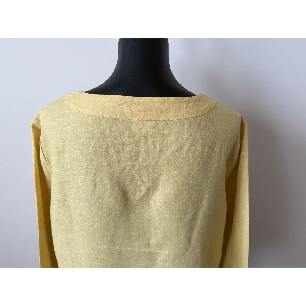 Hot Cotton Women's L Yellow Linen Blouse With Wooden Accents At Neckline NWOT - Picture 6 of 7